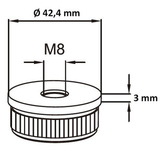 Rohrstopfen mit Gewinde M8, &Oslash; 42,4 mm, flach, V2A Edelstahl geschliffen