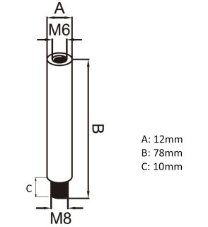 Verbindungsstift f&uuml;r Handlauftr&auml;ger &Oslash; 12 mm, 1 Innengewinde , 1 Au&szlig;engewinde, V2A Edelstahl geschliffen