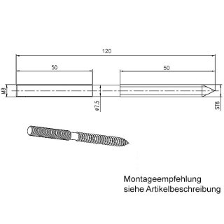 Stockschraube mit Innensechskant, M8 x 130 mm, V2A Edelstahl, 10 St&uuml;ck