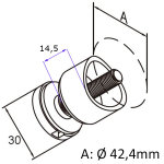 Punkthalter Ø 30 mm für 6 - 12 mm Glas, gerader/ 42,4 mm Anschluss, Edelstahl geschliffen